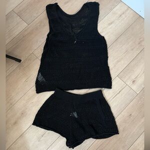Free People Black Crochet Swim Coverup Set